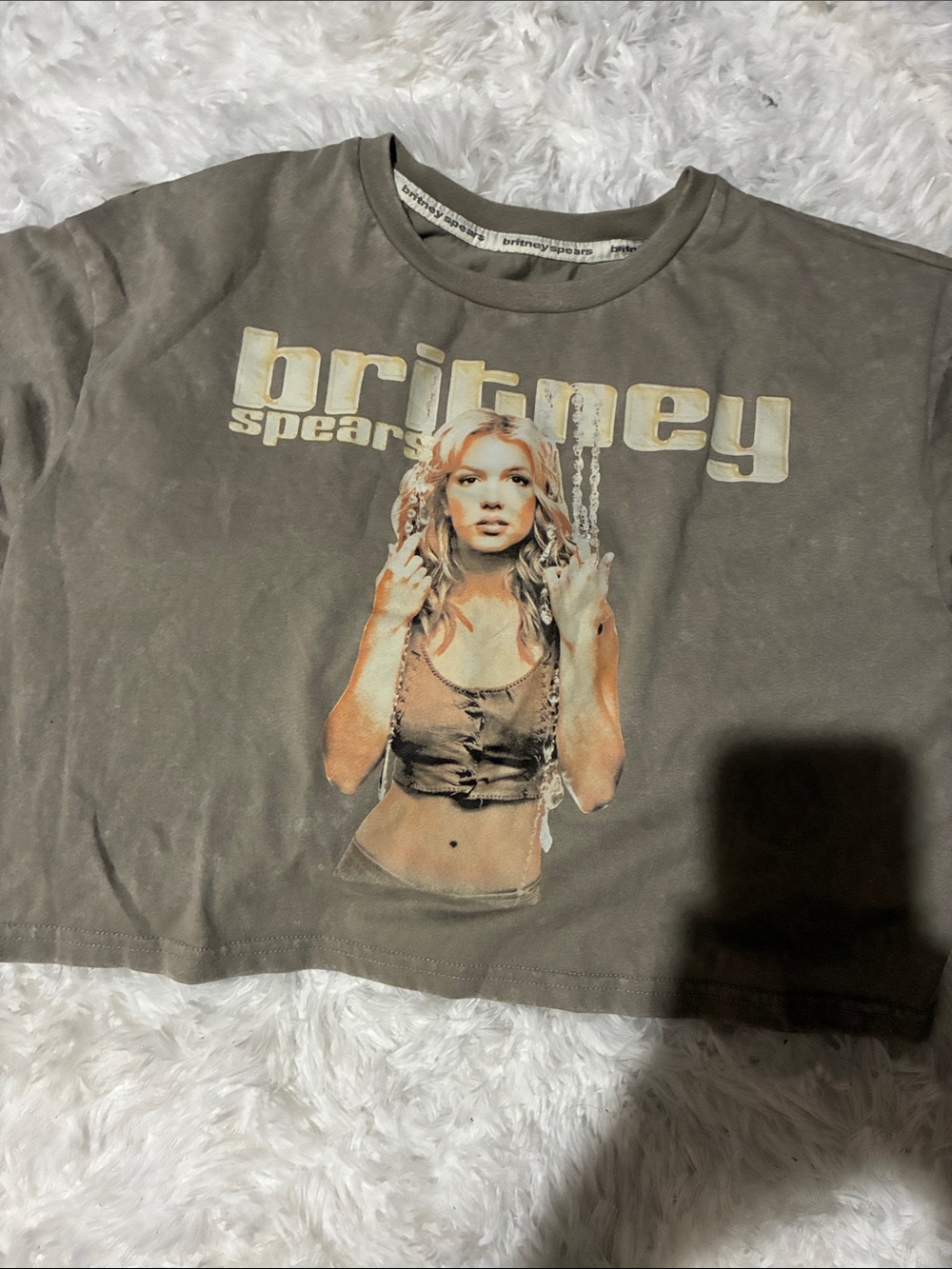 Britney Spears beige olive Graphic Crop Top - small